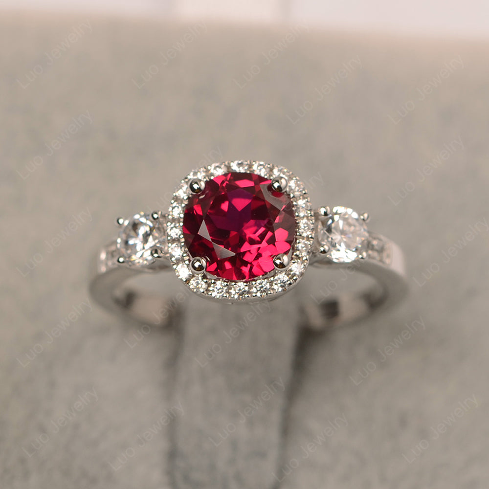 Brilliant Cut Ruby Halo Wedding Ring Gold - LUO Jewelry