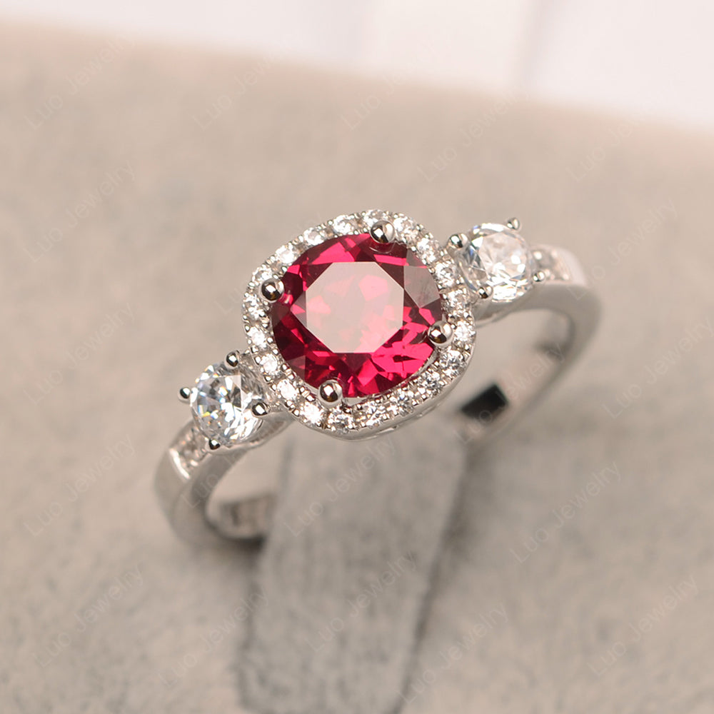 Brilliant Cut Ruby Halo Wedding Ring Gold - LUO Jewelry