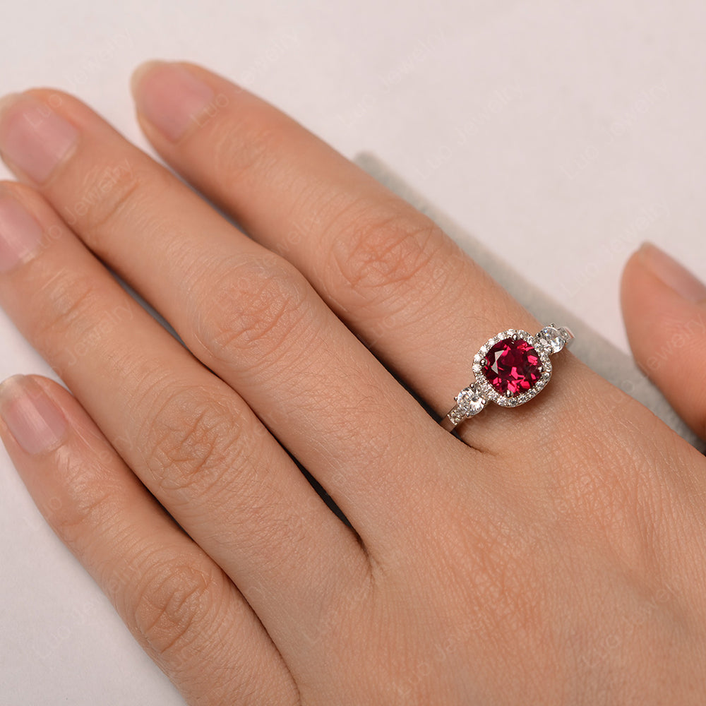 Brilliant Cut Ruby Halo Wedding Ring Gold - LUO Jewelry