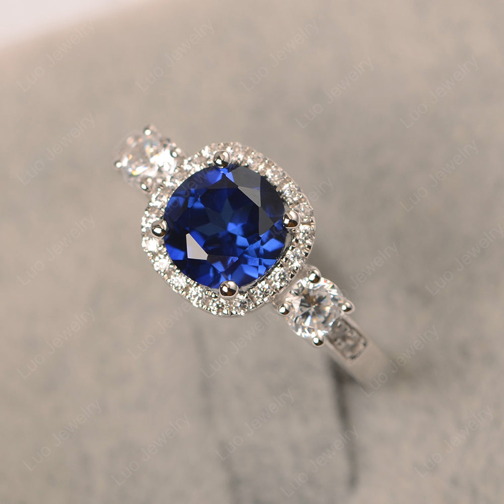 Brilliant Cut Lab Sapphire Halo Wedding Ring Gold - LUO Jewelry