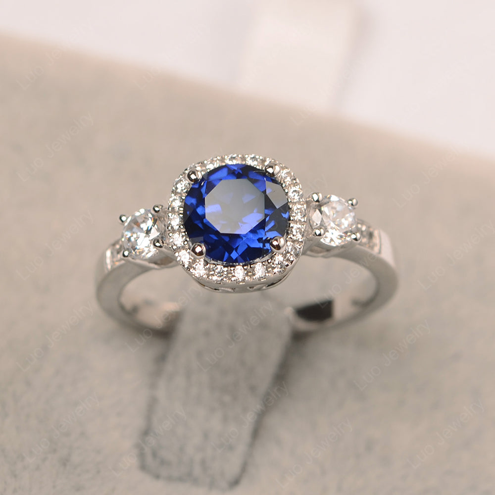 Brilliant Cut Lab Sapphire Halo Wedding Ring Gold - LUO Jewelry