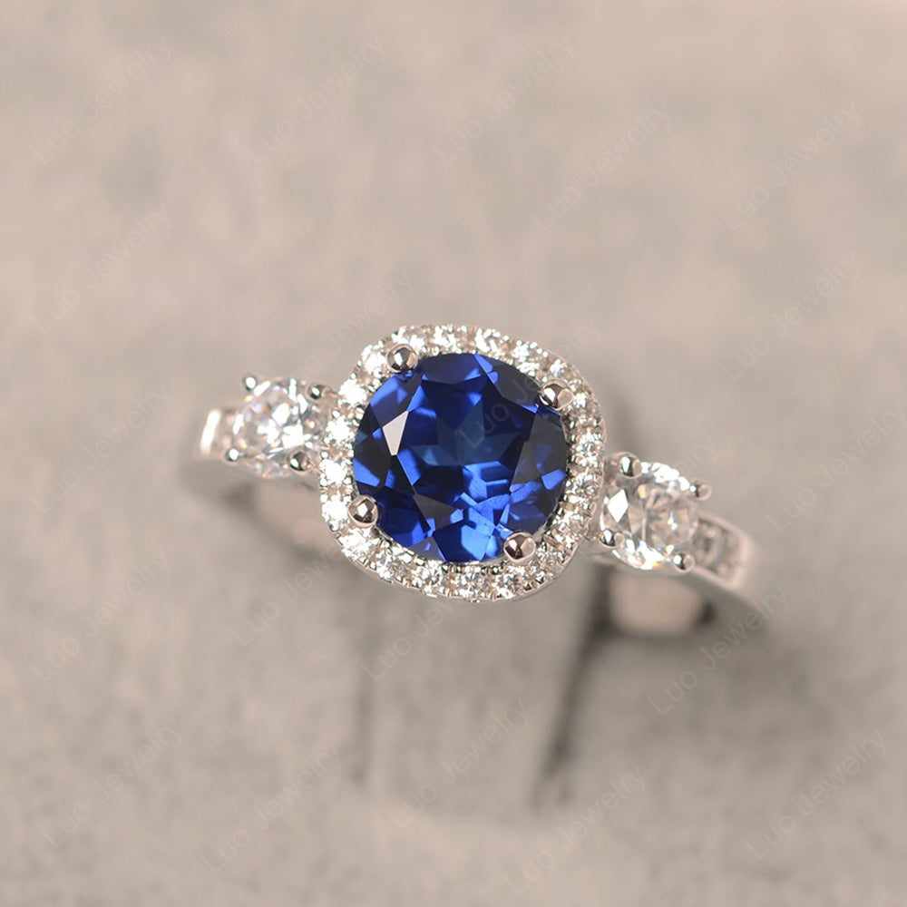 Brilliant Cut Lab Sapphire Halo Wedding Ring Gold - LUO Jewelry