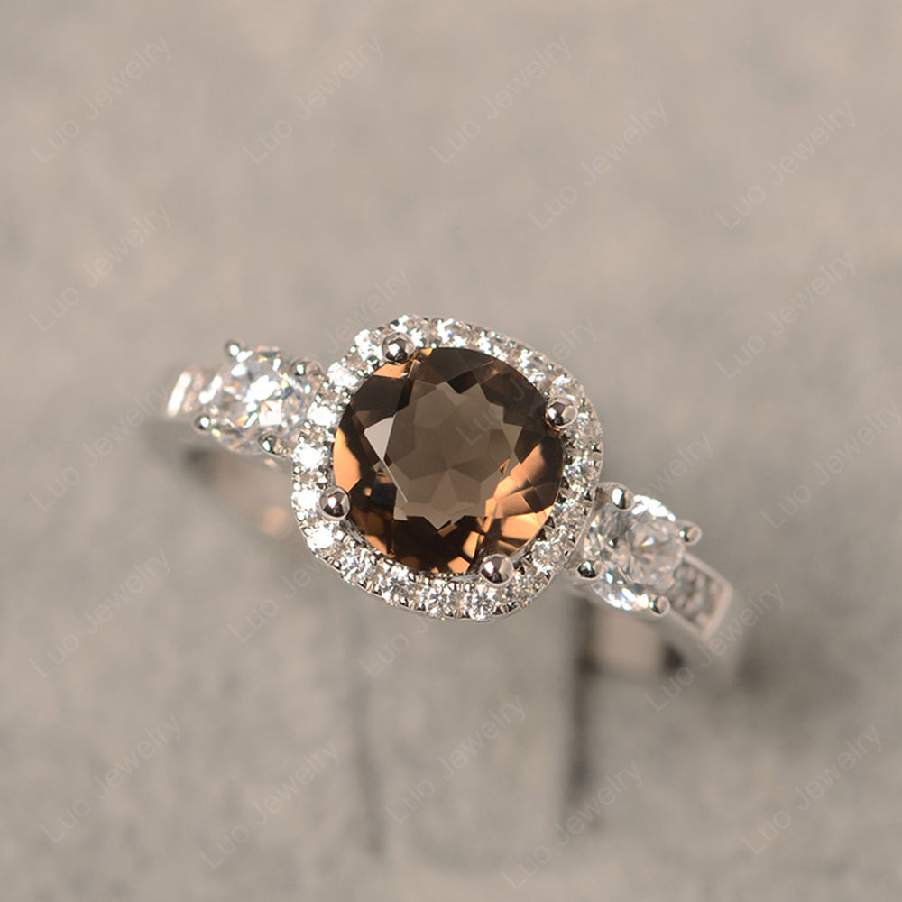 Brilliant Cut Smoky Quartz  Halo Wedding Ring Gold - LUO Jewelry