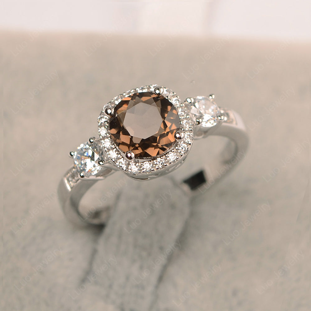 Brilliant Cut Smoky Quartz  Halo Wedding Ring Gold - LUO Jewelry