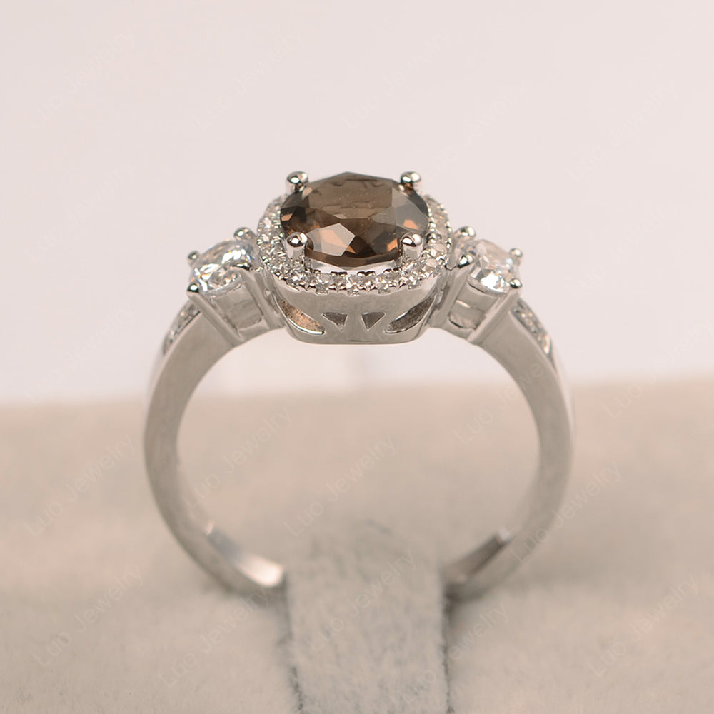 Brilliant Cut Smoky Quartz  Halo Wedding Ring Gold - LUO Jewelry