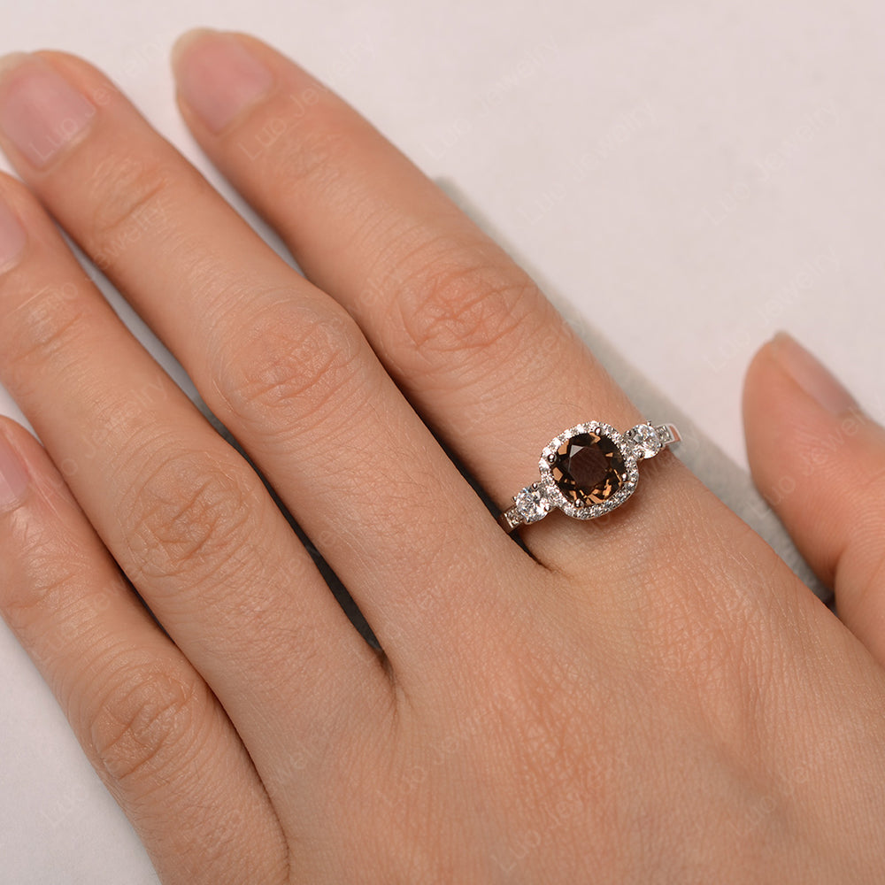 Brilliant Cut Smoky Quartz  Halo Wedding Ring Gold - LUO Jewelry