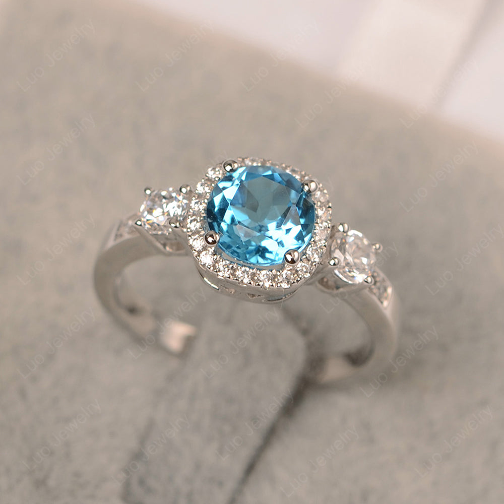 Brilliant Cut Swiss Blue Topaz Halo Wedding Ring Gold - LUO Jewelry