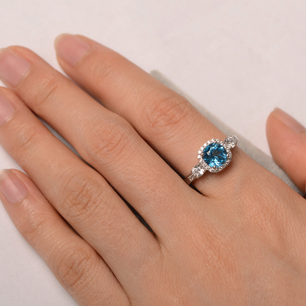 Brilliant Cut Swiss Blue Topaz Halo Wedding Ring Gold - LUO Jewelry