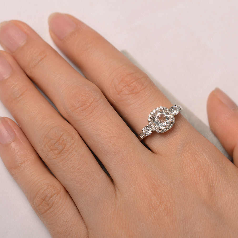 Brilliant Cut White Topaz Halo Wedding Ring Gold - LUO Jewelry