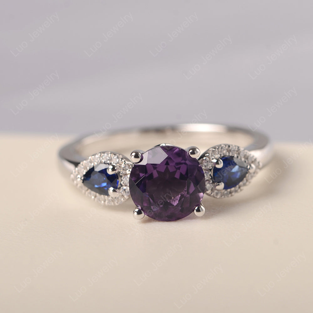 Amethyst Euro Shank Ring With Pear Side Stones - LUO Jewelry