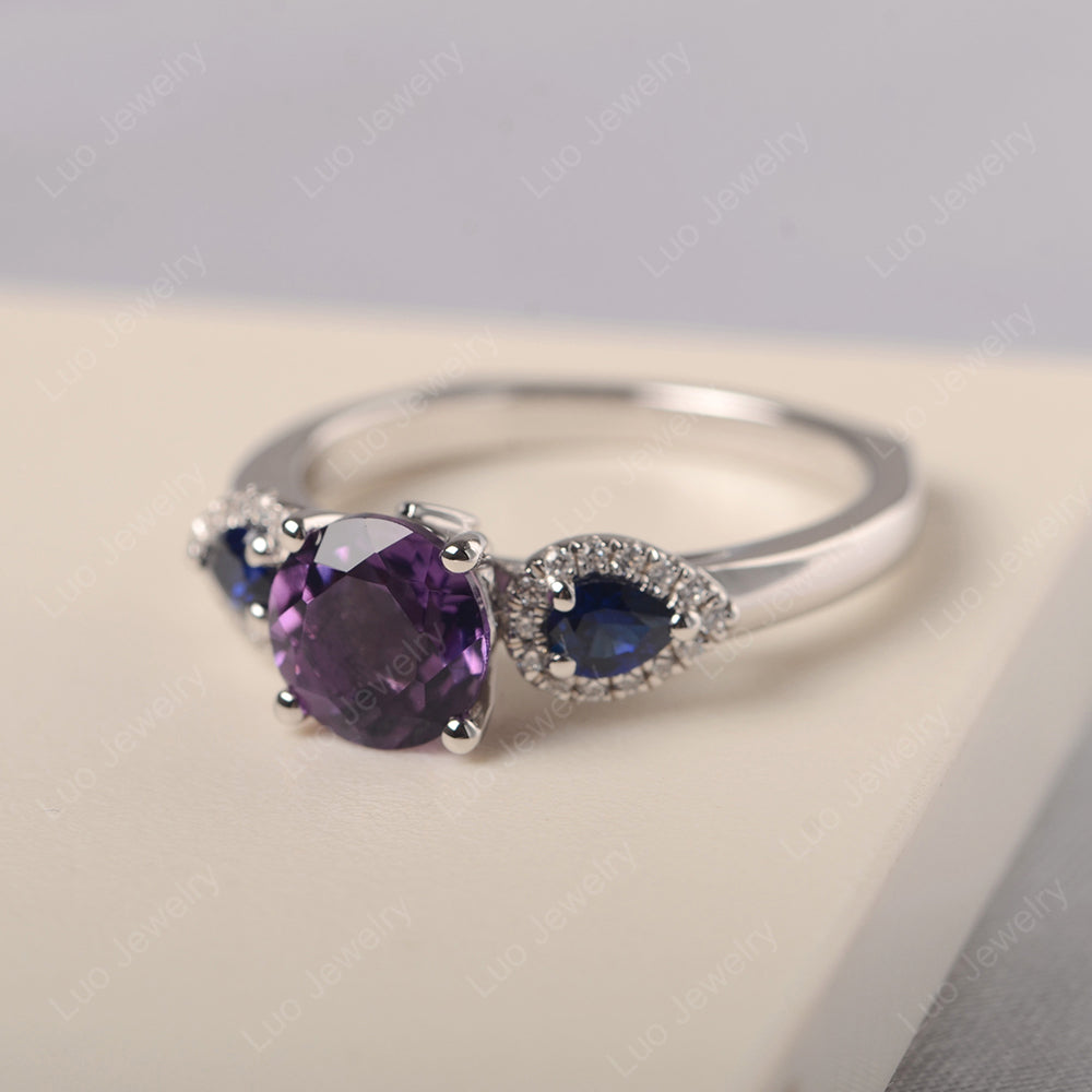 Amethyst Euro Shank Ring With Pear Side Stones - LUO Jewelry