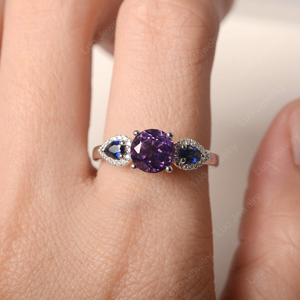 Amethyst Euro Shank Ring With Pear Side Stones - LUO Jewelry
