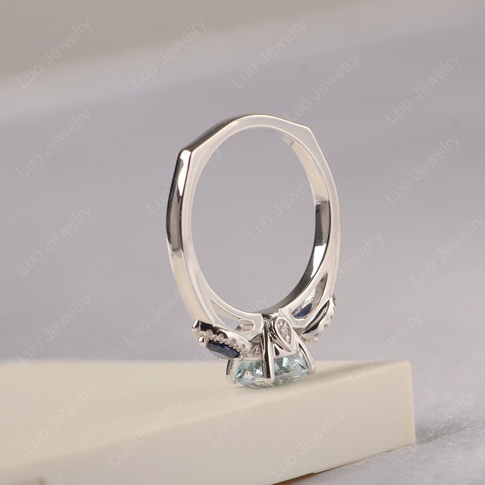 Aquamarine Euro Shank Ring With Pear Side Stones - LUO Jewelry