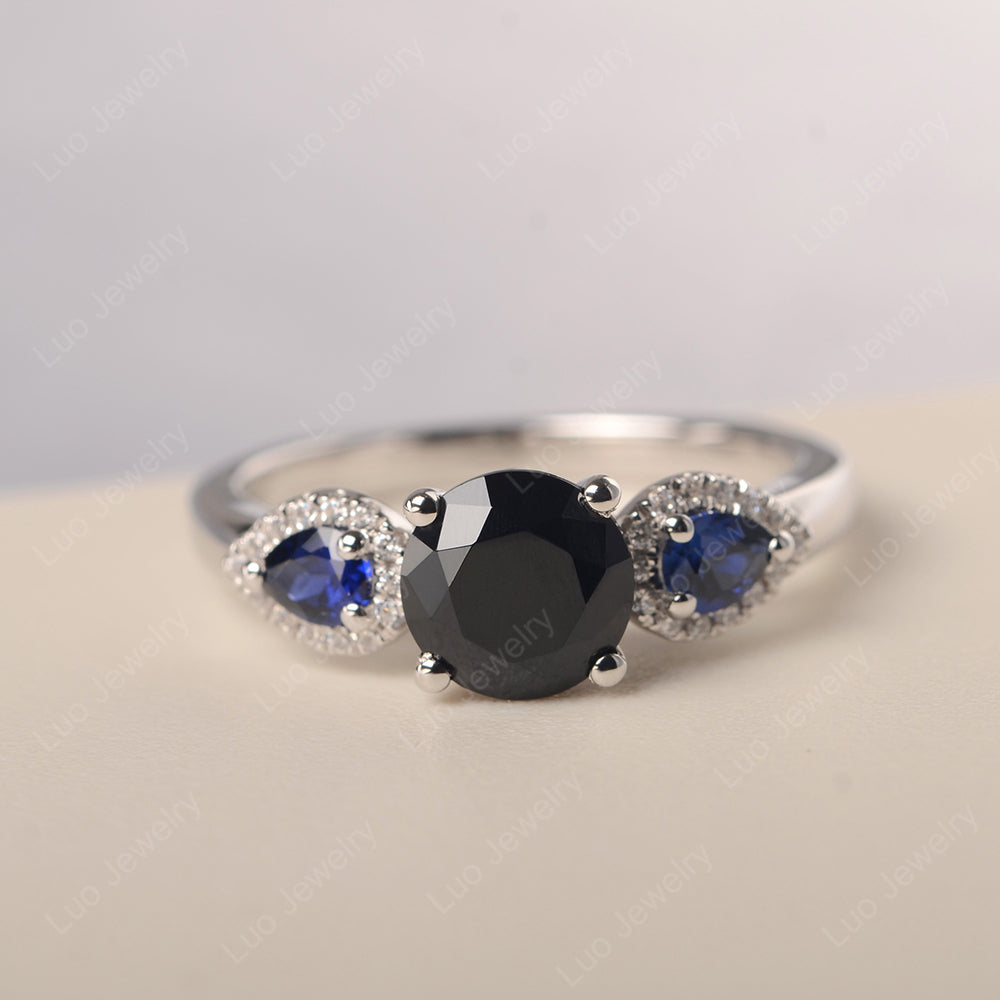 Black Stone Euro Shank Ring With Pear Side Stones - LUO Jewelry