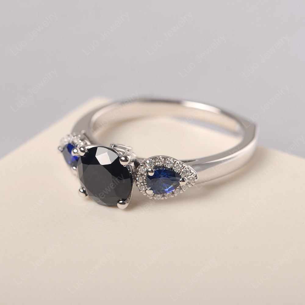 Black Stone Euro Shank Ring With Pear Side Stones - LUO Jewelry