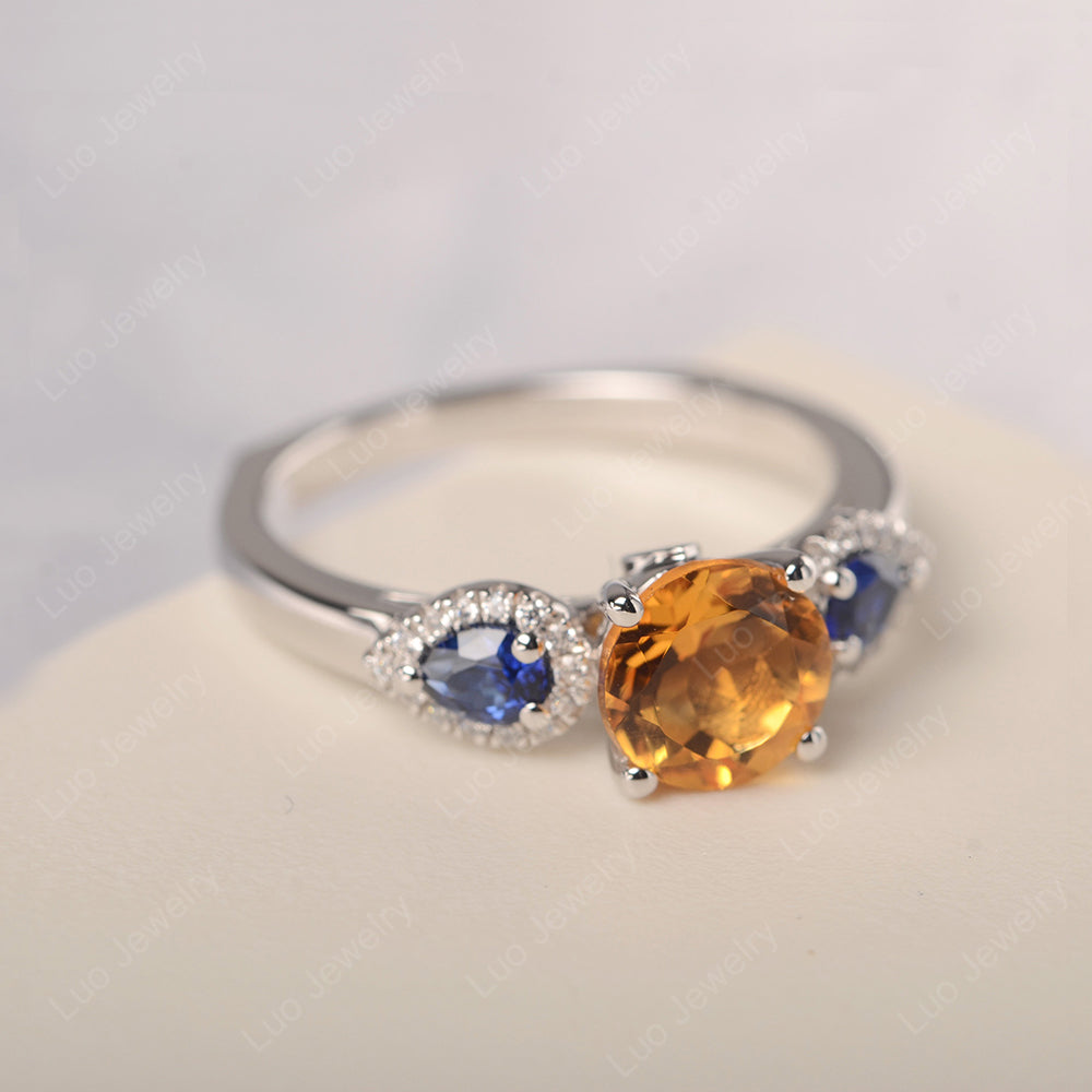 Citrine Euro Shank Ring With Pear Side Stones - LUO Jewelry