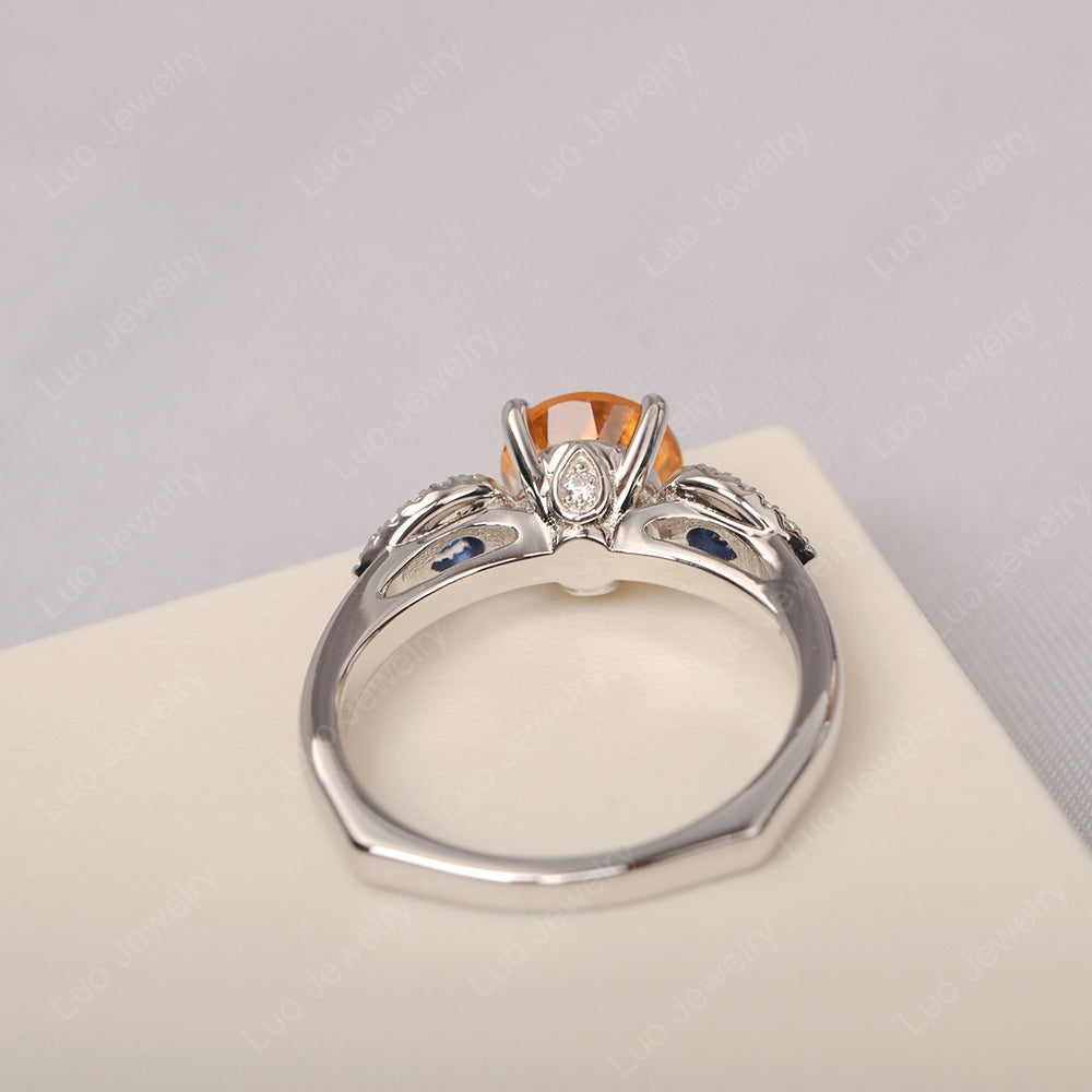 Citrine Euro Shank Ring With Pear Side Stones - LUO Jewelry