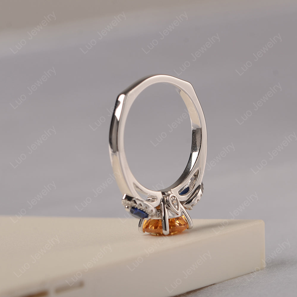 Citrine Euro Shank Ring With Pear Side Stones - LUO Jewelry