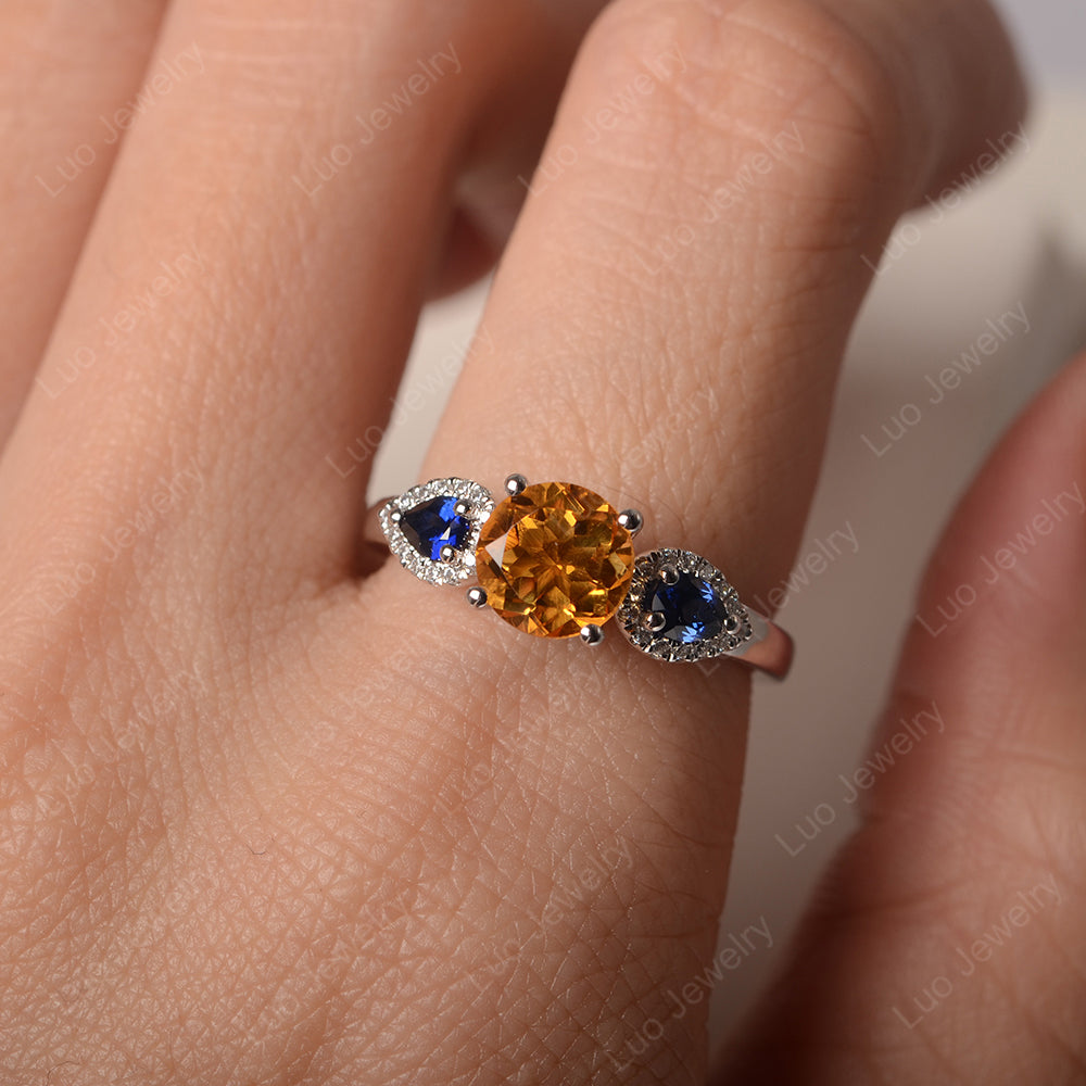 Citrine Euro Shank Ring With Pear Side Stones - LUO Jewelry