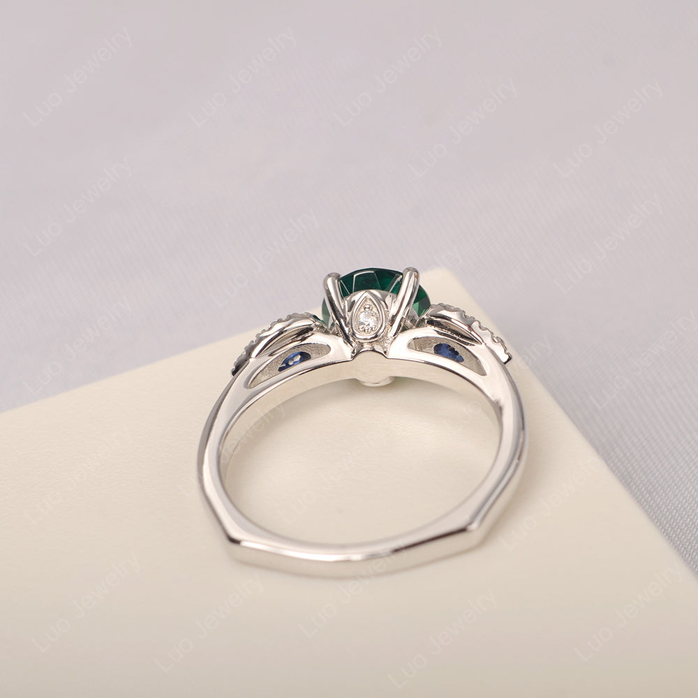Lab Emerald Euro Shank Ring With Pear Side Stones - LUO Jewelry