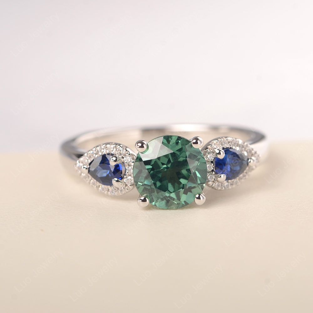 Green Sapphire Euro Shank Ring With Pear Side Stones - LUO Jewelry