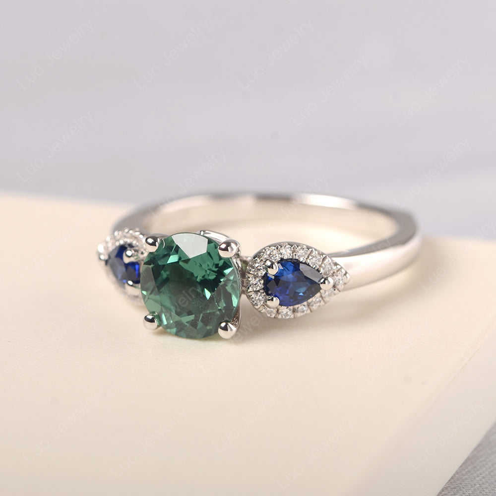 Green Sapphire Euro Shank Ring With Pear Side Stones - LUO Jewelry