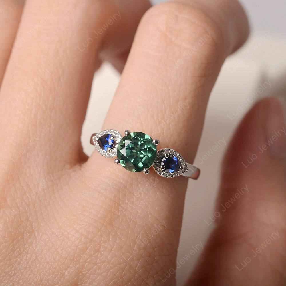 Green Sapphire Euro Shank Ring With Pear Side Stones - LUO Jewelry