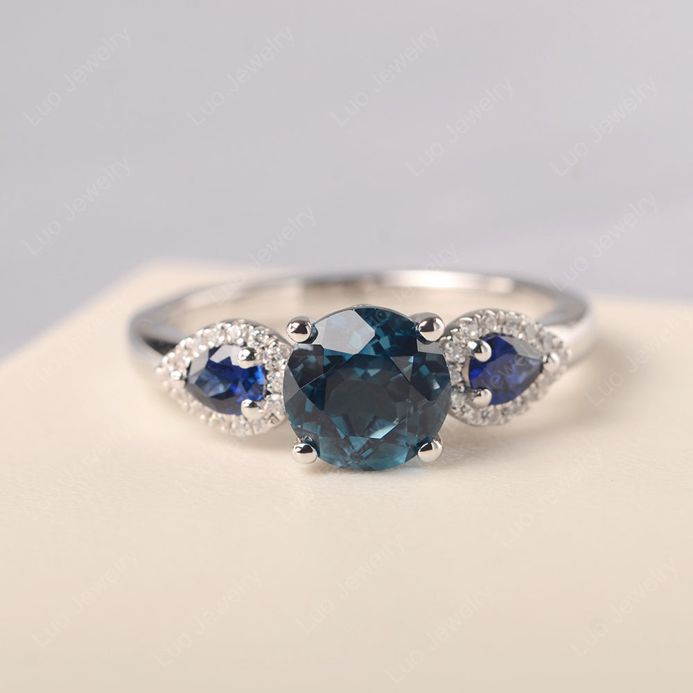 London Blue Topaz Euro Shank Ring With Pear Side Stones - LUO Jewelry