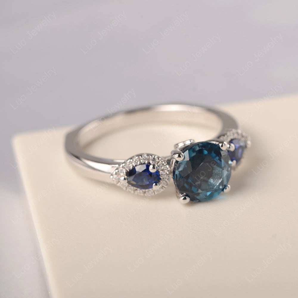 London Blue Topaz Euro Shank Ring With Pear Side Stones - LUO Jewelry