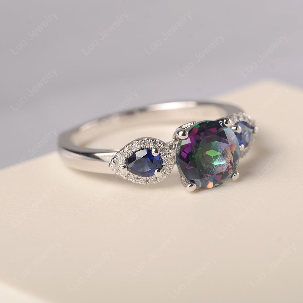 Mystic Topaz Euro Shank Ring With Pear Side Stones - LUO Jewelry