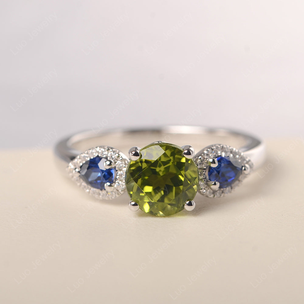 Peridot Euro Shank Ring With Pear Side Stones - LUO Jewelry