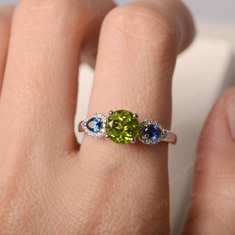 Peridot Euro Shank Ring With Pear Side Stones - LUO Jewelry