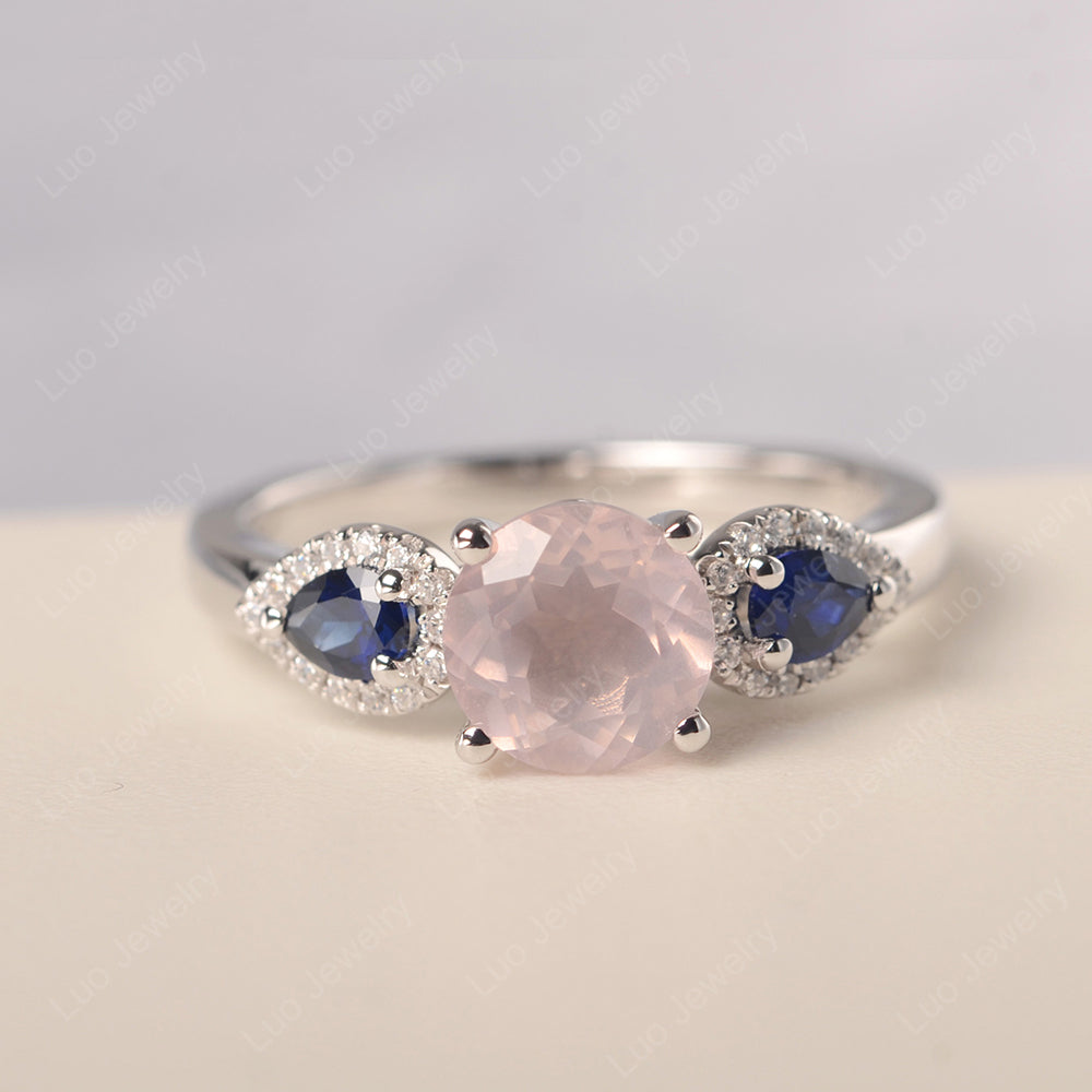 Rose Quartz Euro Shank Ring With Pear Side Stones - LUO Jewelry