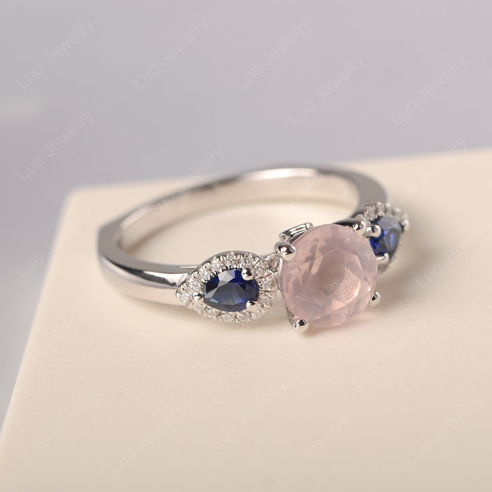 Rose Quartz Euro Shank Ring With Pear Side Stones - LUO Jewelry