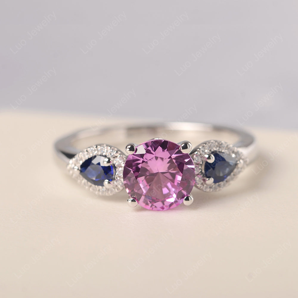 Pink Sapphire Euro Shank Ring With Pear Side Stones - LUO Jewelry