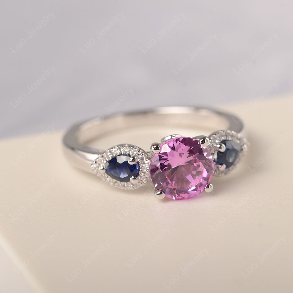 Pink Sapphire Euro Shank Ring With Pear Side Stones - LUO Jewelry