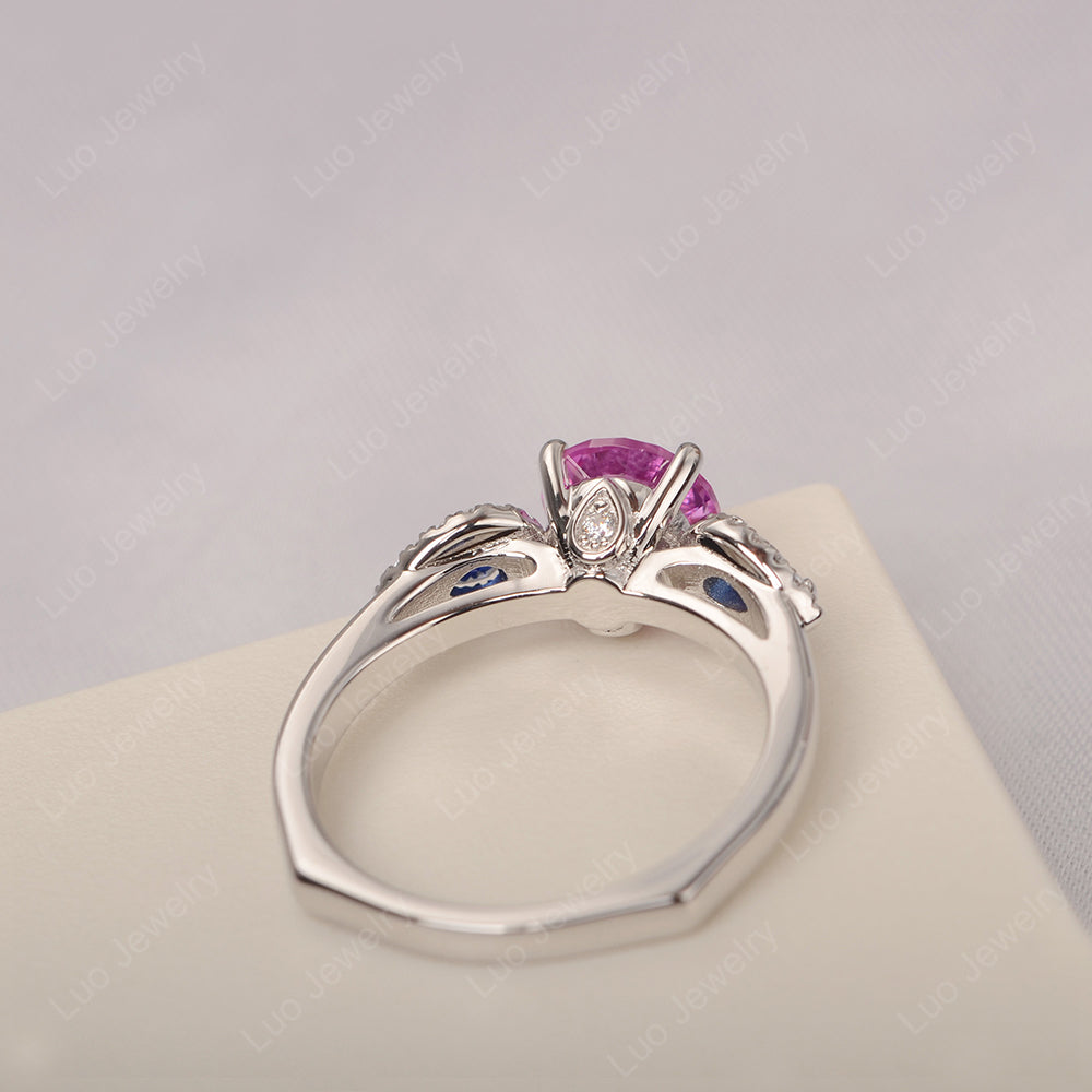 Pink Sapphire Euro Shank Ring With Pear Side Stones - LUO Jewelry