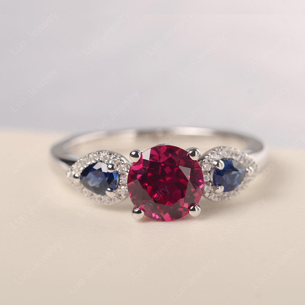 Ruby Euro Shank Ring With Pear Side Stones - LUO Jewelry