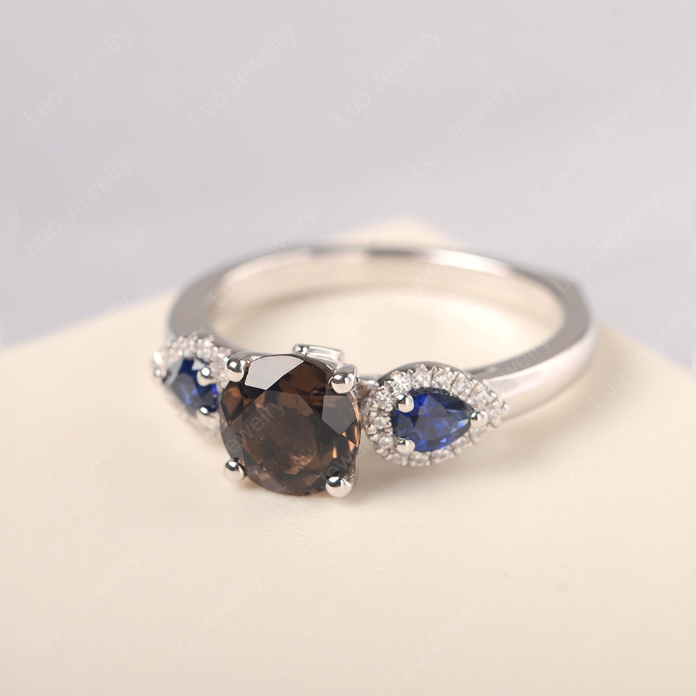 Smoky Quartz  Euro Shank Ring With Pear Side Stones - LUO Jewelry