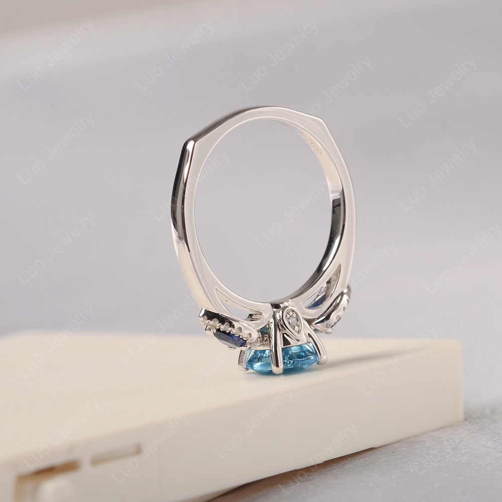 Swiss Blue Topaz Euro Shank Ring With Pear Side Stones - LUO Jewelry