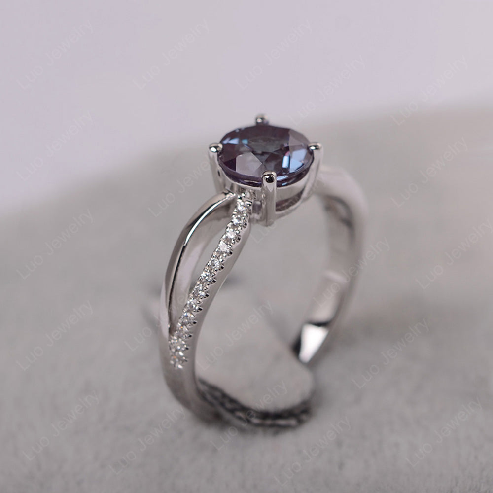 Alexandrite Ring Split Shank Engagement Ring - LUO Jewelry