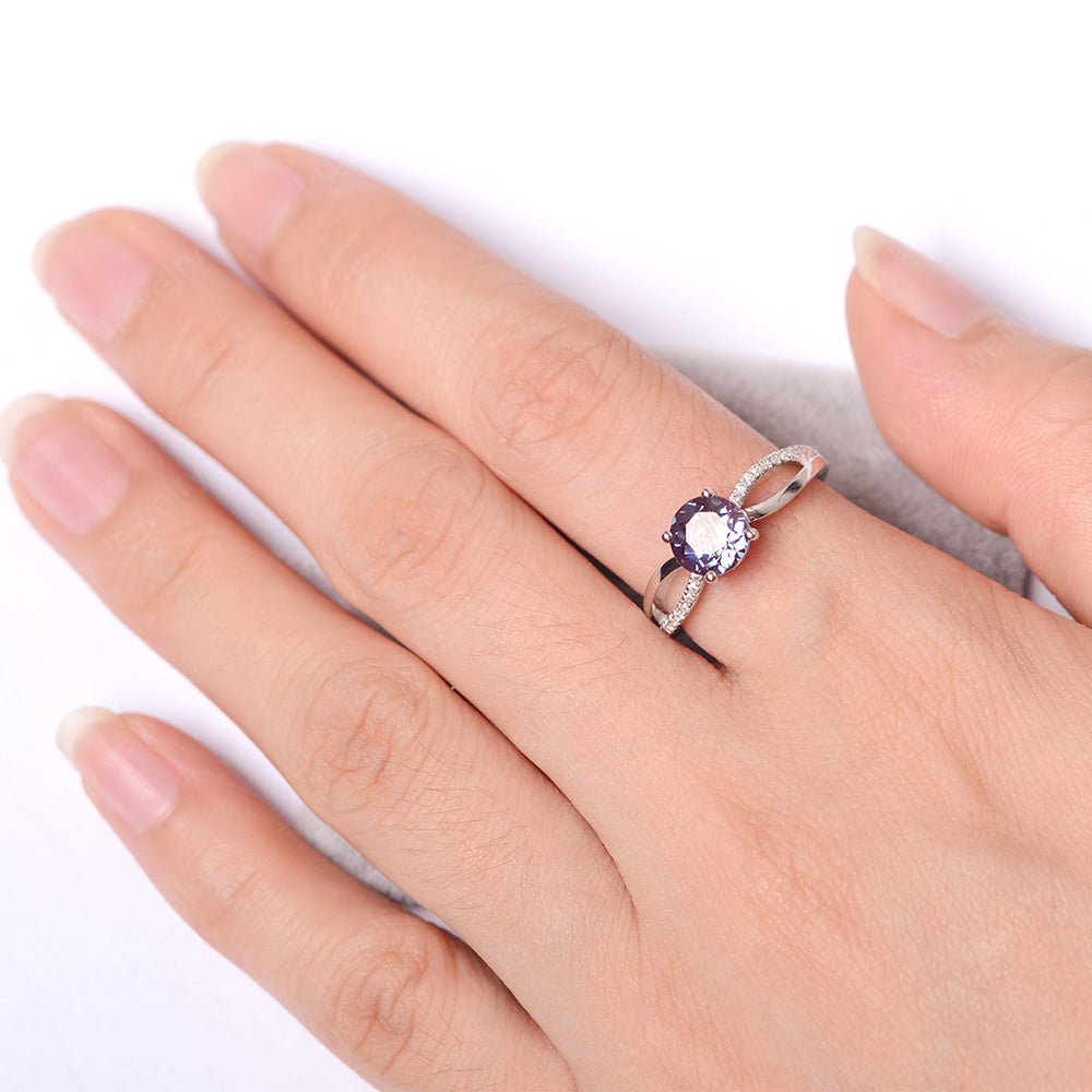 Alexandrite Ring Split Shank Engagement Ring - LUO Jewelry