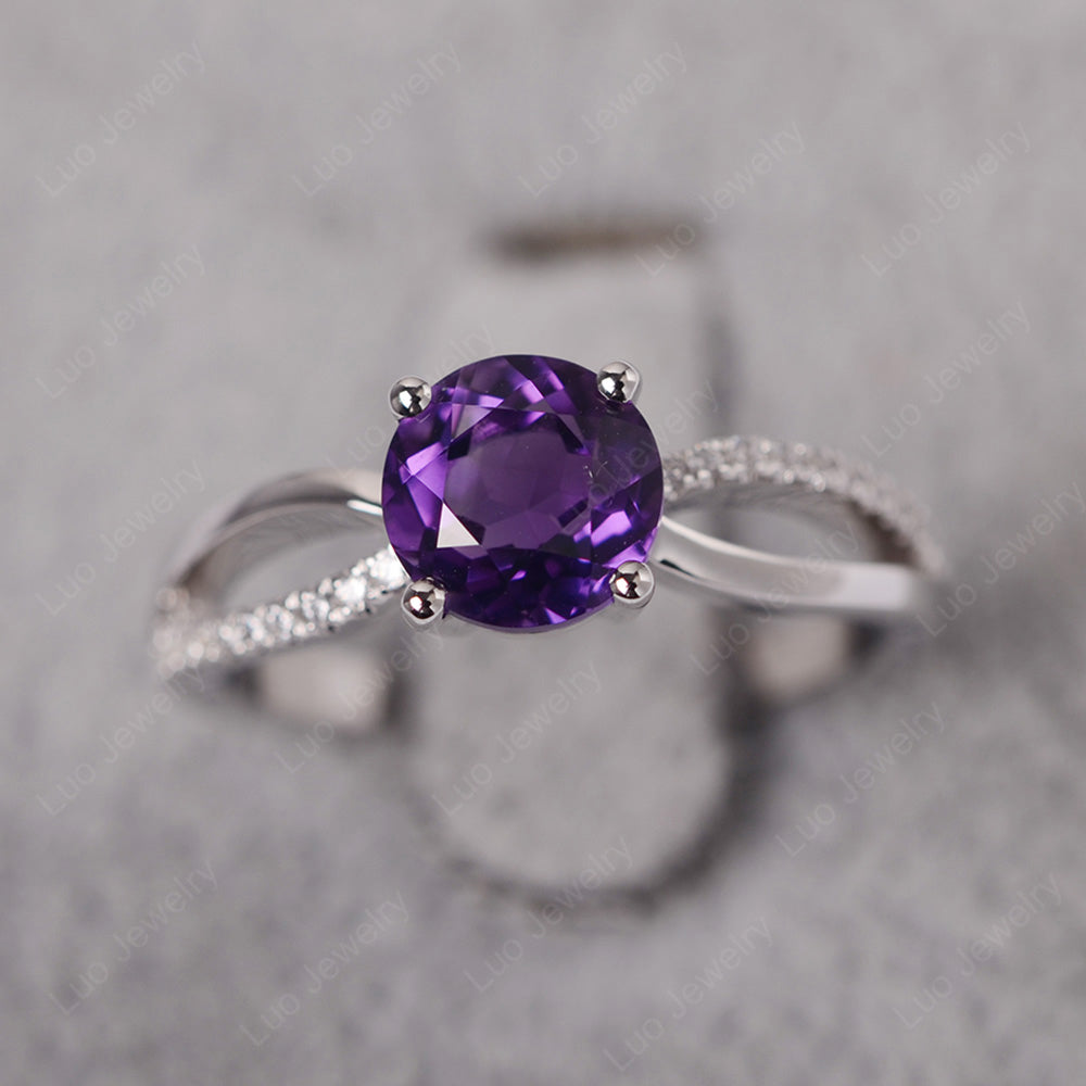 Amethyst Ring Split Shank Engagement Ring - LUO Jewelry