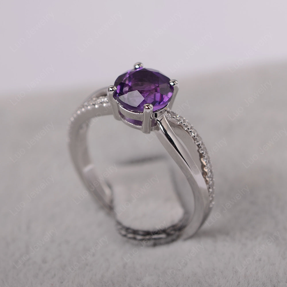 Amethyst Ring Split Shank Engagement Ring - LUO Jewelry