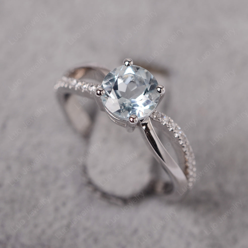 Aquamarine Ring Split Shank Engagement Ring - LUO Jewelry