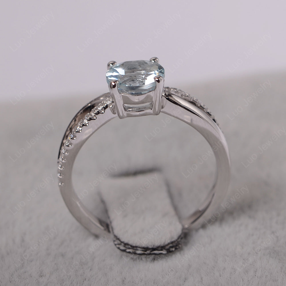 Aquamarine Ring Split Shank Engagement Ring - LUO Jewelry