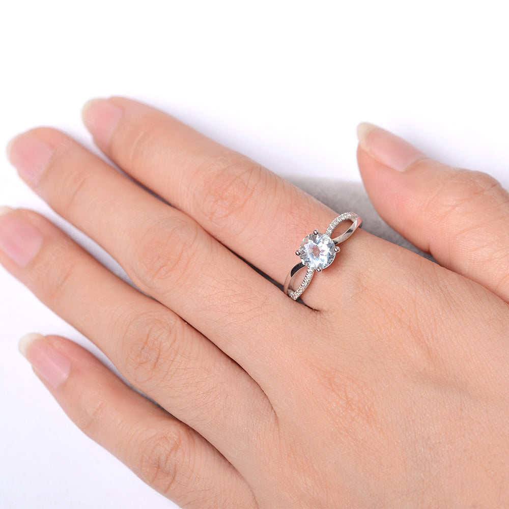 Aquamarine Ring Split Shank Engagement Ring - LUO Jewelry