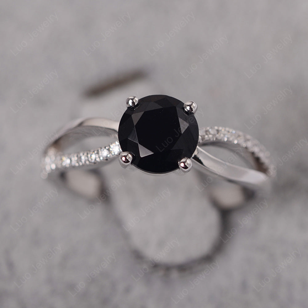 Black Stone Ring Split Shank Engagement Ring - LUO Jewelry