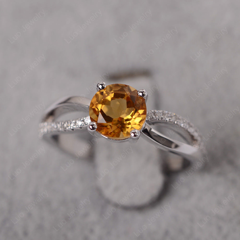 Citrine Ring Split Shank Engagement Ring - LUO Jewelry