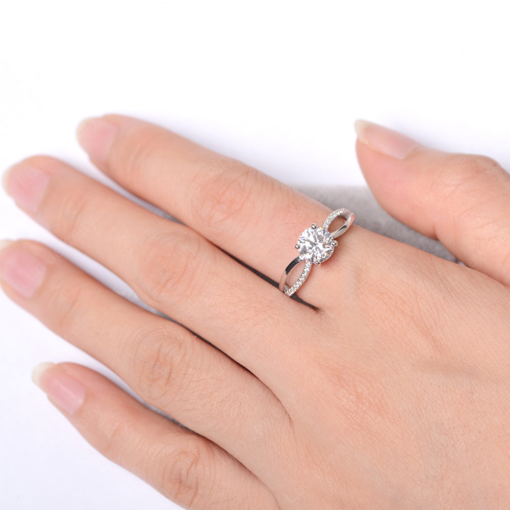 Cubic Zirconia Ring Split Shank Engagement Ring - LUO Jewelry